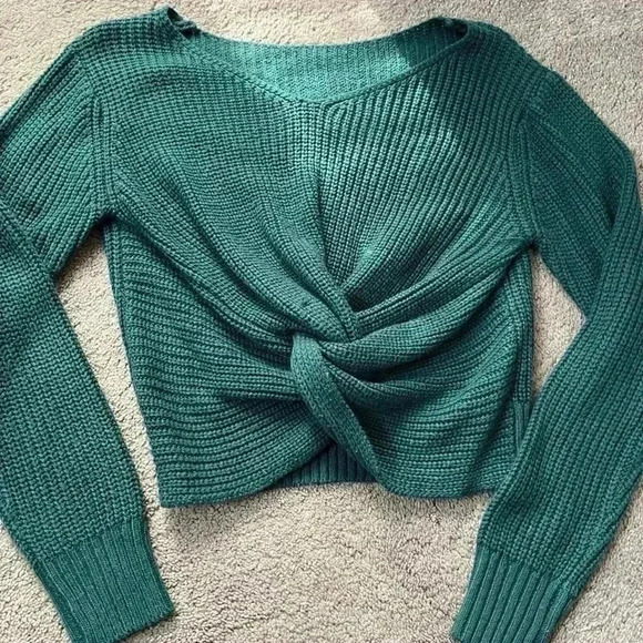 Cross Knot Sweater Emerald Blue Green - Picture 1 of 3